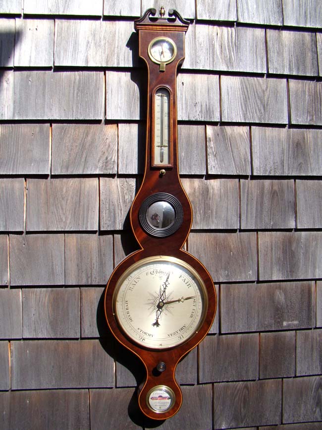 An antique mahogany Banjo Barometer signed G. Galimberti, Southhampton, England, circa 1850